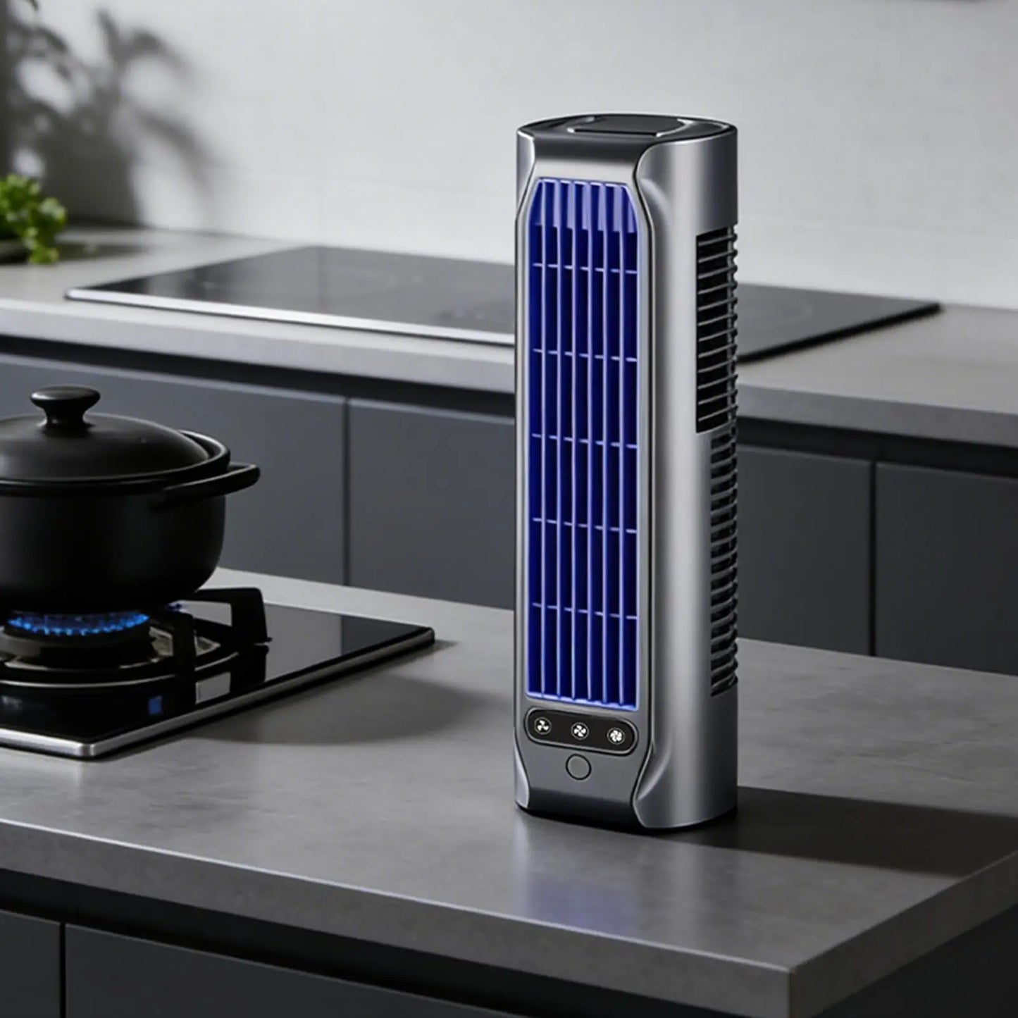 Desktop Tower Fan with Phone Stand | 3-Speed Rechargeable Fan