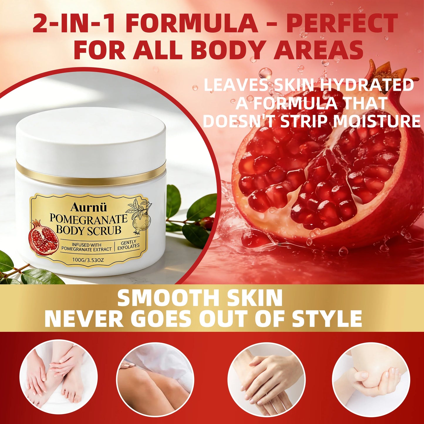 Aurnü Pomegranate Body Scrub – Hydrating & Gentle Exfoliant