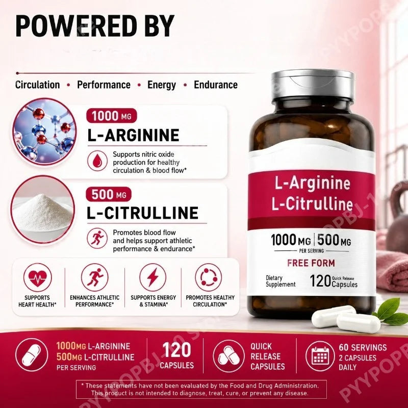 L-Arginine L-Citrulline 1500mg Pills – Non-GMO, Gluten Free