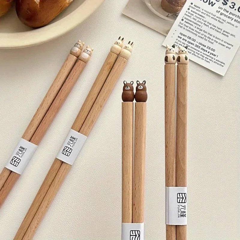Practical Cute Shiba Bear Rabbit Cats Tableware Beech Wood Chopsticks Practical Wooden Dinnerware Hand Carved Beech Chopsticks Peaceful Pleasures Health and Wellness