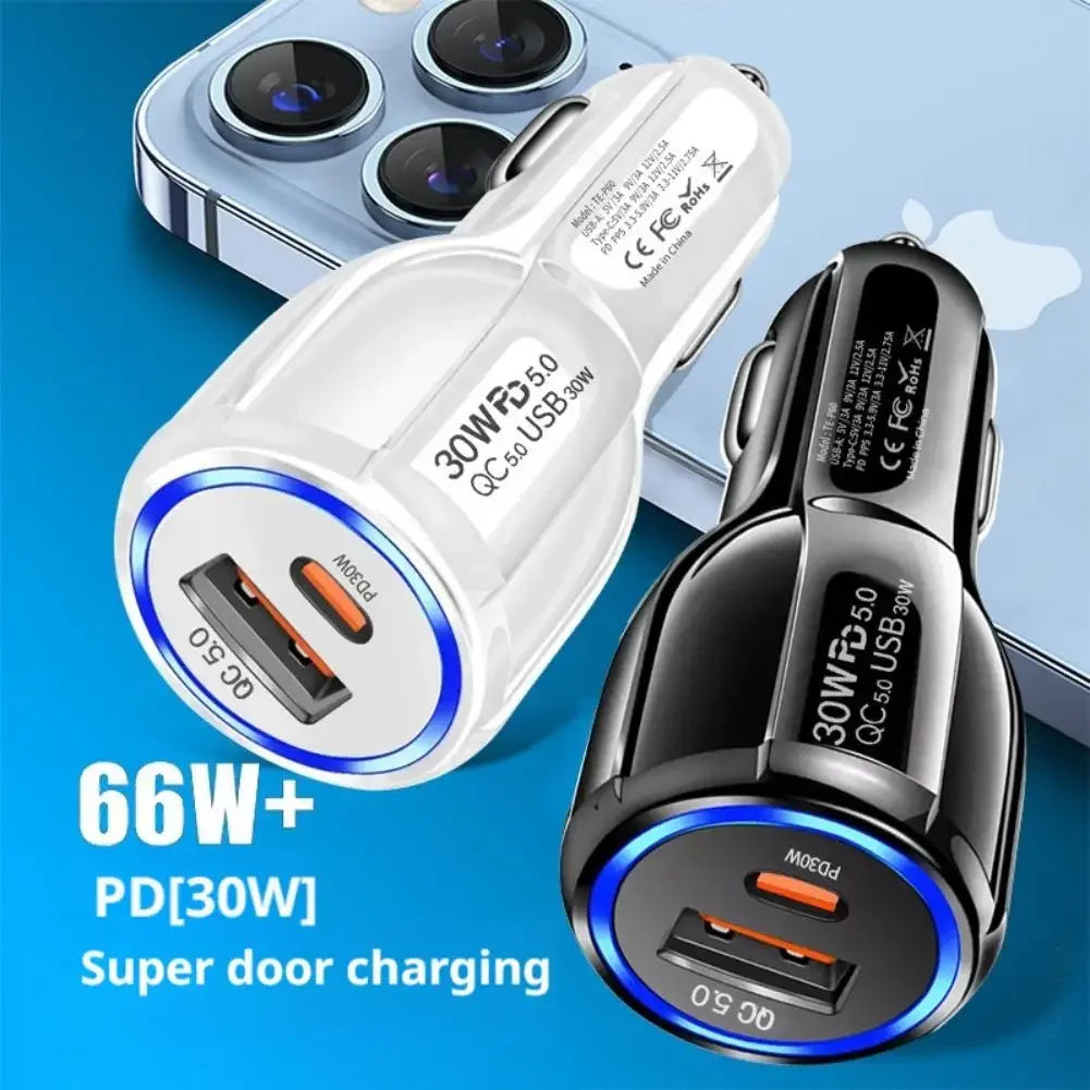 12W 30W Car Charger 2 Ports Car Charger Fast Charging QC 3.0 PD12W PD30W Car Cigarette Lighter Flash Charge For phones Peaceful Pleasures Health and Wellness