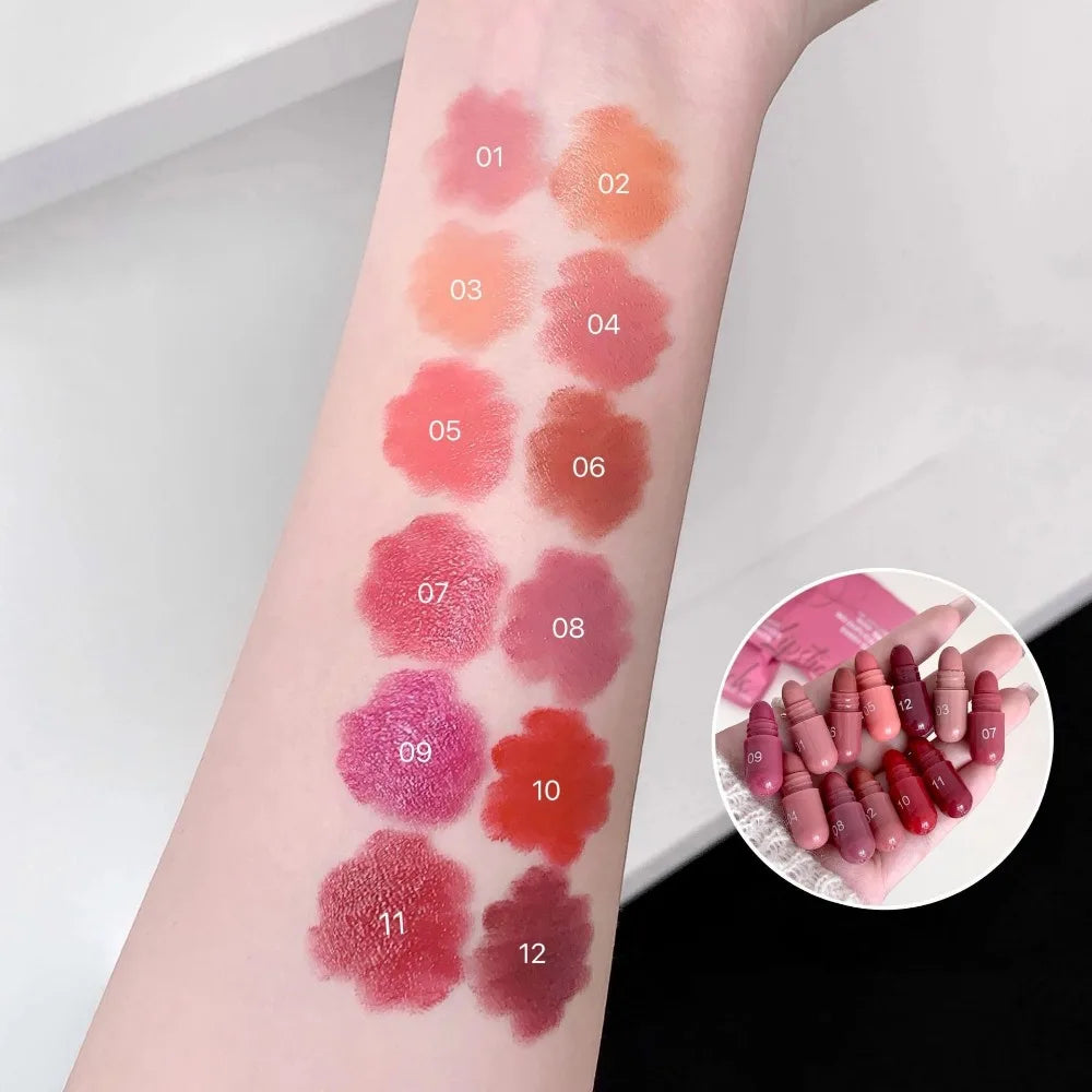 12-Color Velvet Matte Mini Lipstick Set | Waterproof & Long-Lasting