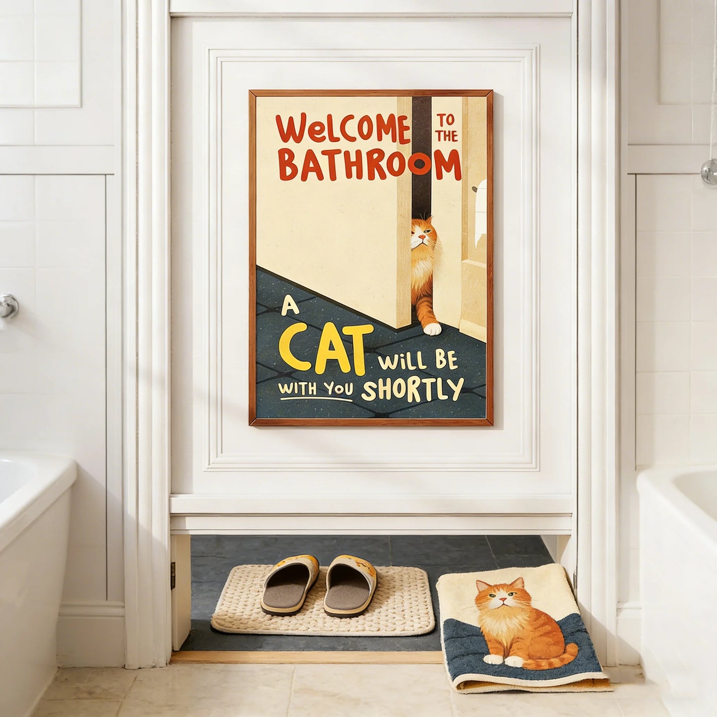 Funny Cat Bathroom Canvas Wall Art Print – Cat Lover Gift Canvas Wall Art Print Peaceful Pleasures Health and Wellness