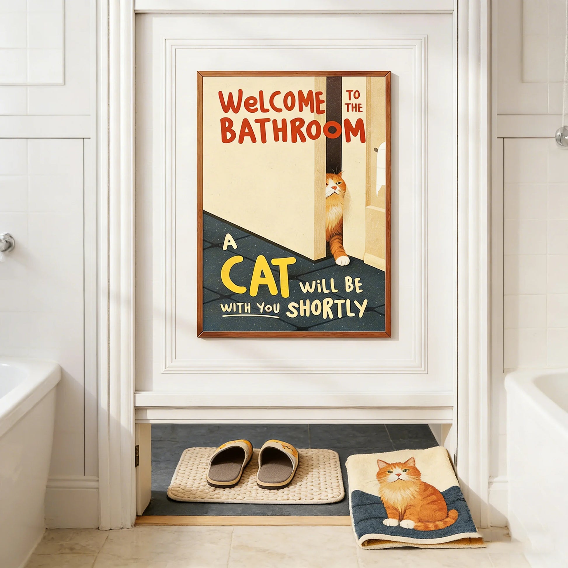Funny Cat Bathroom Canvas Wall Art Print – Cat Lover Gift Canvas Wall Art Print Peaceful Pleasures Health and Wellness