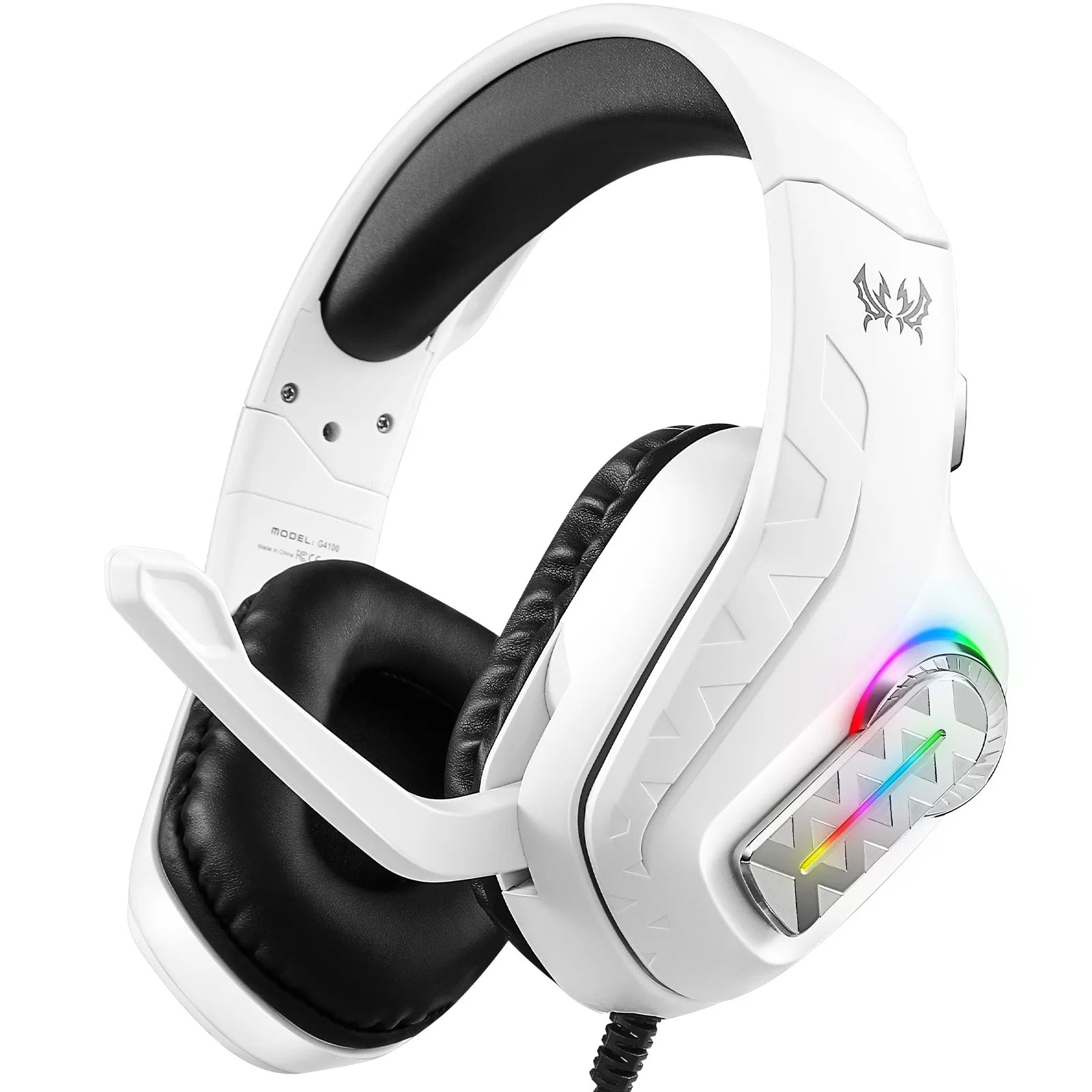G4100 Wired Gaming Headset with RGB Light & In-line Control, Noise Cancelling Mic Over-Ear Headphones for PC Laptop Smartphones Peaceful Pleasures Health and Wellness White