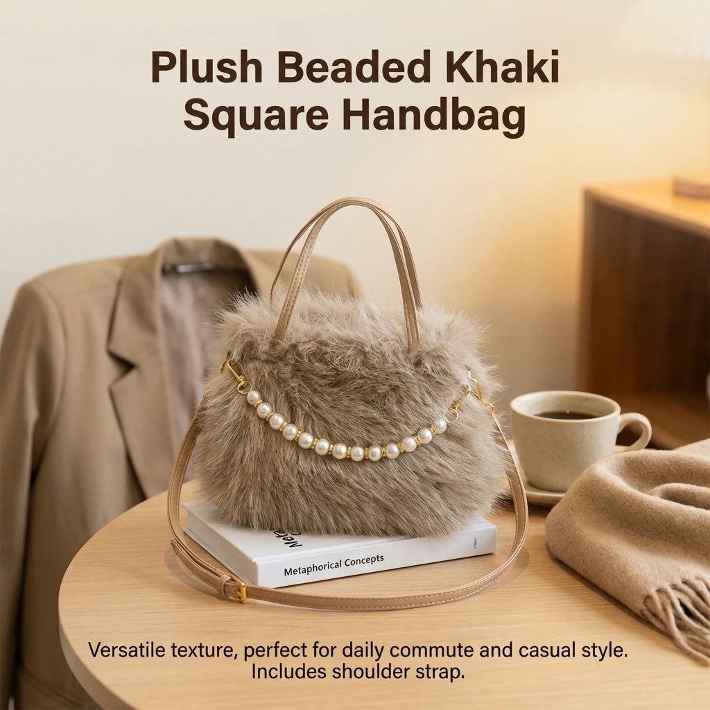 Women's Faux Fur Beaded Handbag Small Square Design Versatile Commuter Crossbody Bag Peaceful Pleasures Health and Wellness