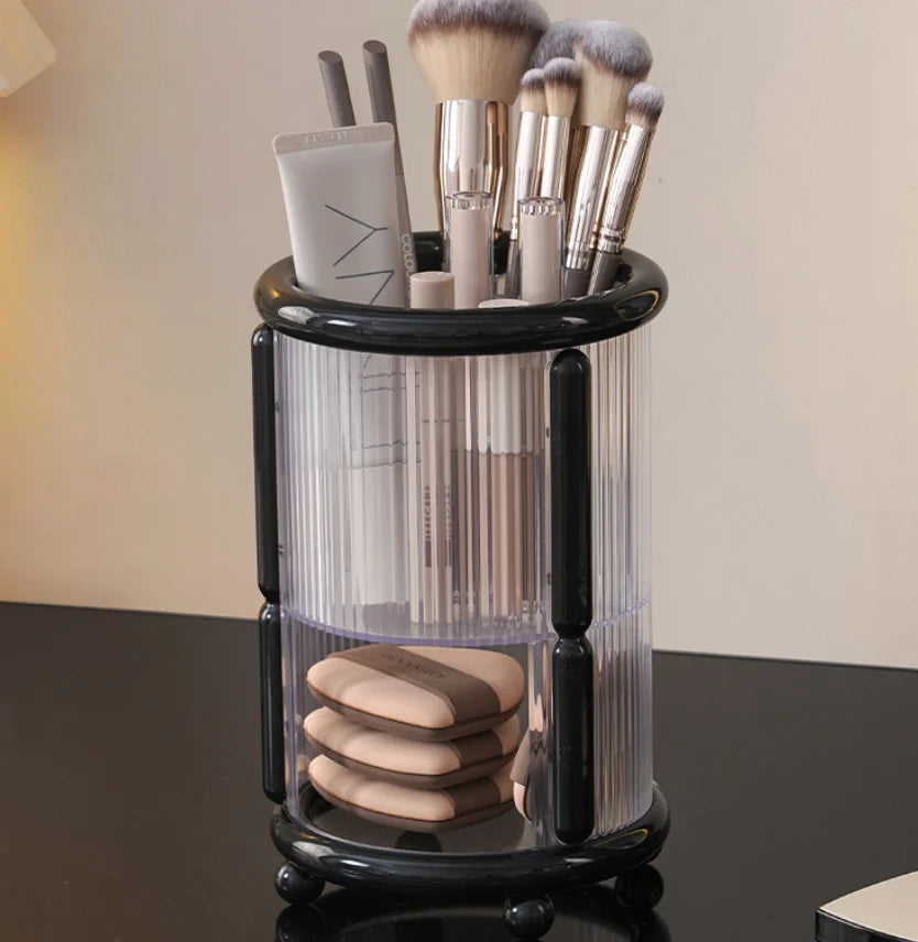 Transparent Plastic Storage Rack Light Luxury Minimalist Makeup Brush Storage Tube Round Square Pen Holder Storage Organizatio Peaceful Pleasures Health and Wellness Round black