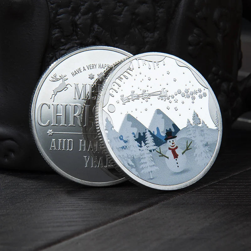 Christmas Commemorative Gold Coin – Santa & Snowman Gift Commemorative Coin Peaceful Pleasures Health and Wellness S2 Silver