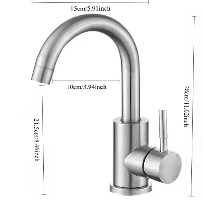 304 Stainless Steel Basin Faucet | 360° Swivel Single Lever Tap