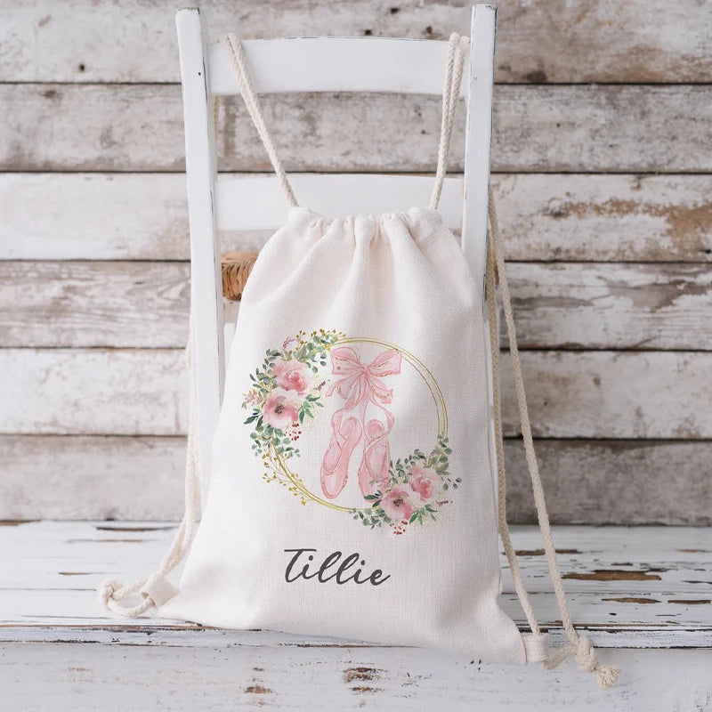 Personalized Ballet Drawstring Backpack | Custom Gift Bag for Girls