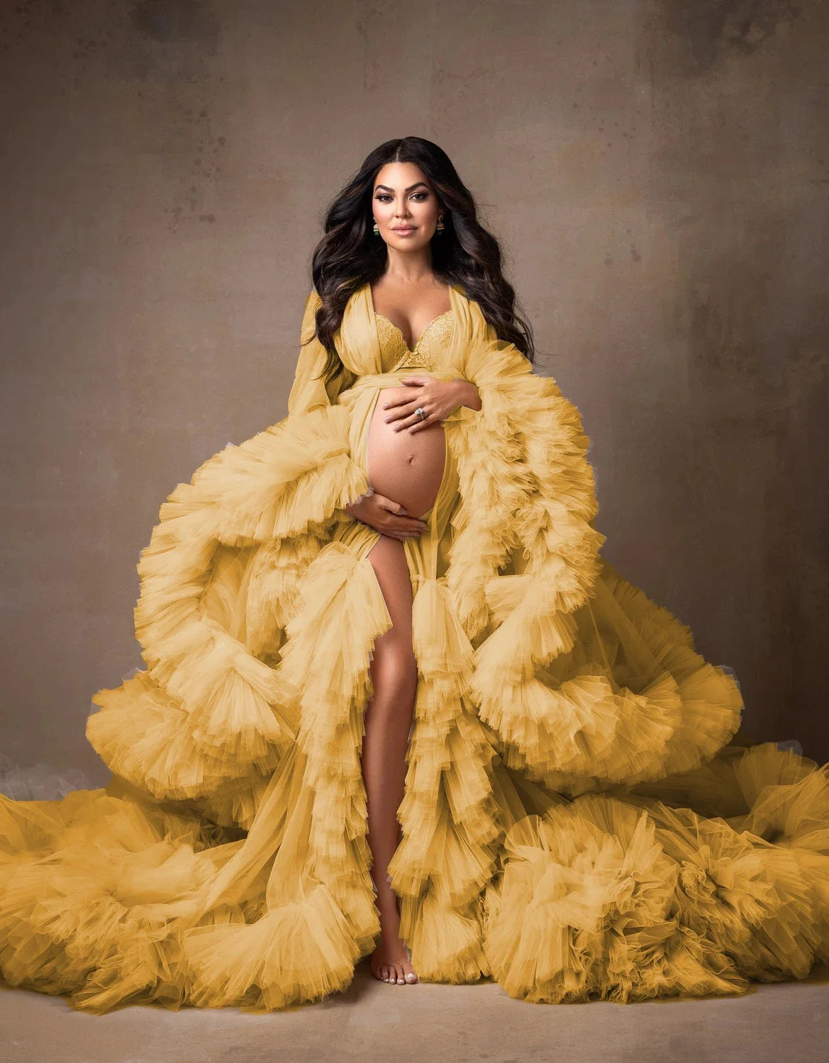 Puffy Ruffled Tulle Maternity Dress Women Robes for Photoshoot Extra Fluffy Baby shower Photographie de vêtements de maternité Peaceful Pleasures Health and Wellness yellow US10 China Mainland