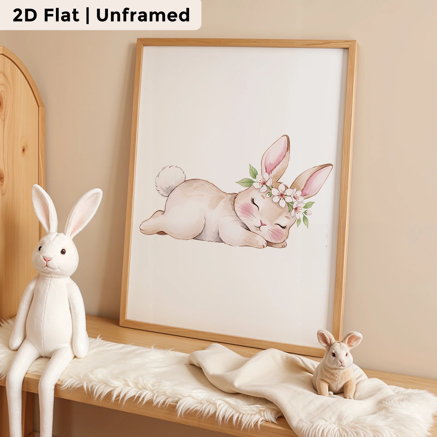 3-Piece Pink Rabbit Wreath Canvas Wall Art | Kids Room Decor