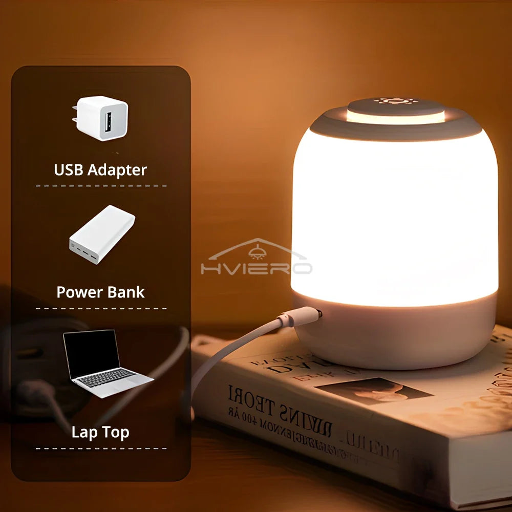 HVIERO Dimmable Touch LED Bedside Lamp | USB-C Rechargeable Night Light
