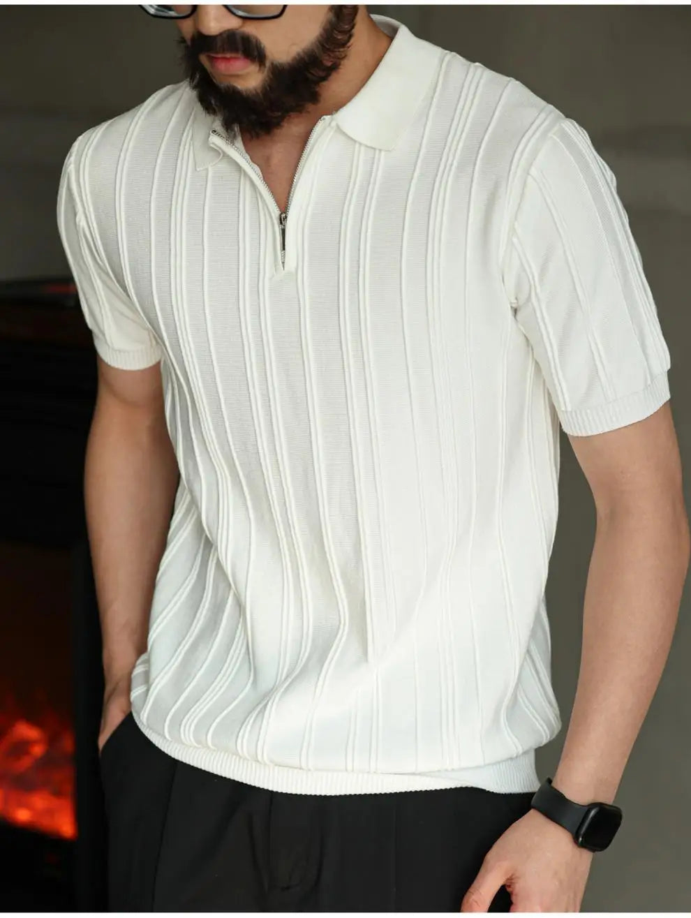 Men's Ice Silk Zipper Polo Shirt | Slim Fit Short Sleeve