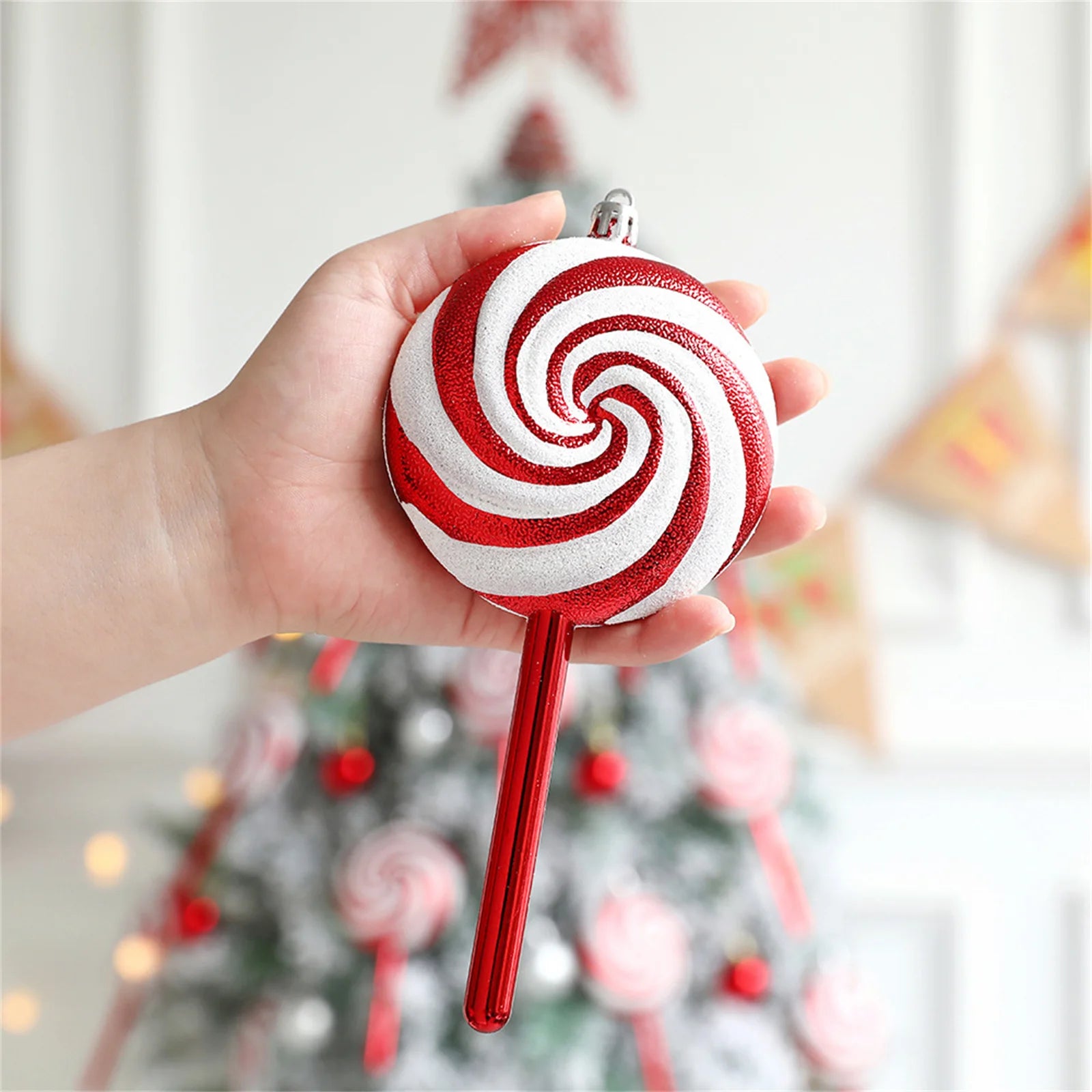 Christmas PVC Candy Pendant Decor Red And White Painted Lollipop Ornament For Holiday Tree Party New Year Decoration Peaceful Pleasures Health and Wellness