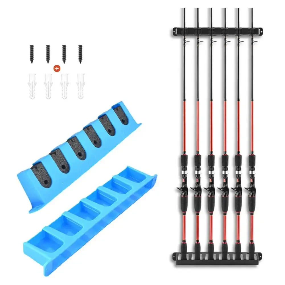 Easy-Install Fishing Rod Holder Wall Mounted Fixing Bracket for Boat Fishing Rod Holder Display Stand Fixed Frame Peaceful Pleasures Health and Wellness vertical BLUE