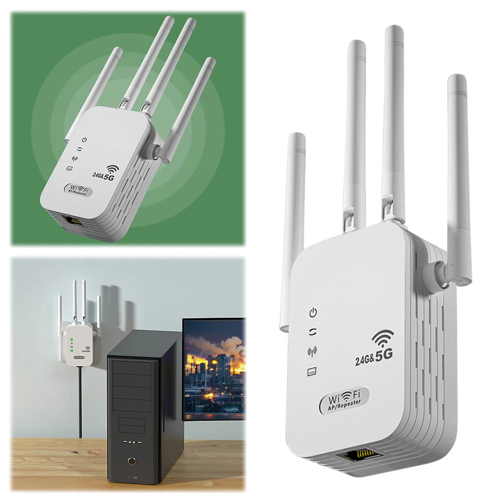 1200Mbps Wireless WiFi Repeater with WAN/LAN Port Dual-Band 2.4GHz/5GHz Wi-Fi Signal Booster 4 Antennas for Home Small Office Peaceful Pleasures Health and Wellness