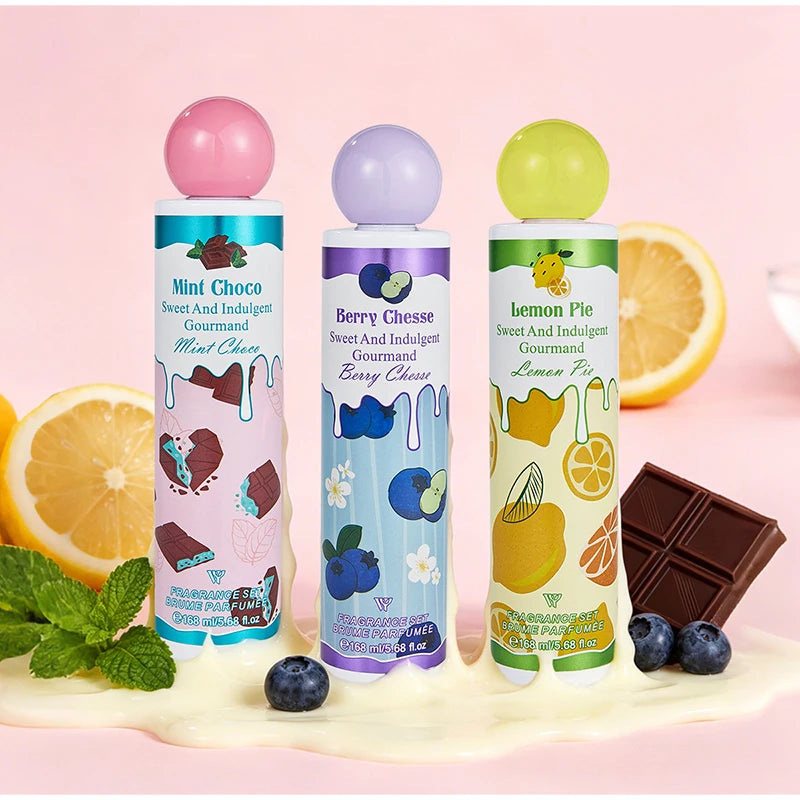 Gourmet Body Mist 168ml Sweet Berry Cheese Mint Chocolate Scents Long-lasting Fragrance Spray Refreshing Women Daily Use Perfume Peaceful Pleasures Health and Wellness