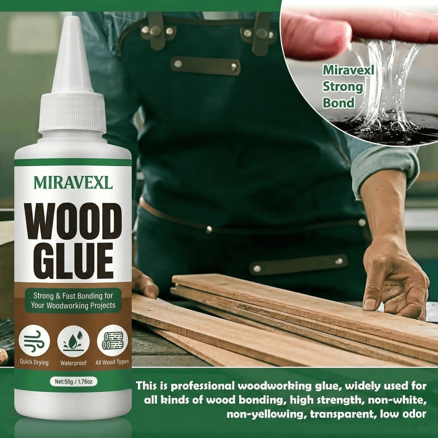 MIRAVEXL 50g Fast Dry Wood Glue Strong Adhesive for Professional Carpenter Furniture Repair Woodworking DIY Projects Peaceful Pleasures Health and Wellness