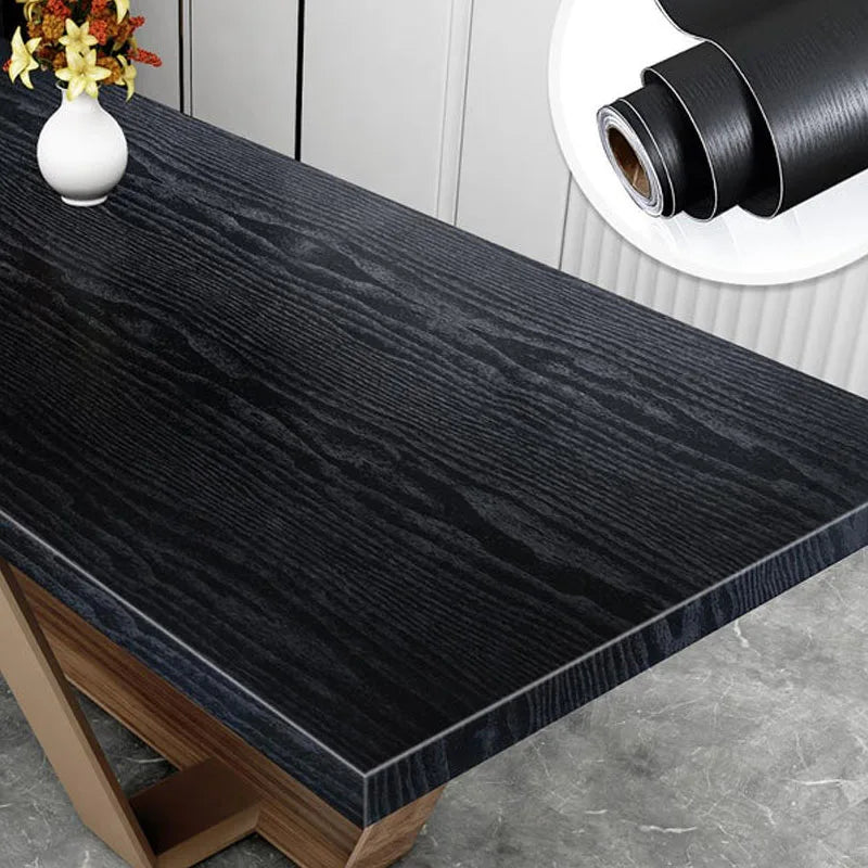 45cm Black Wood Grain Peel & Stick PVC Wallpaper | Waterproof