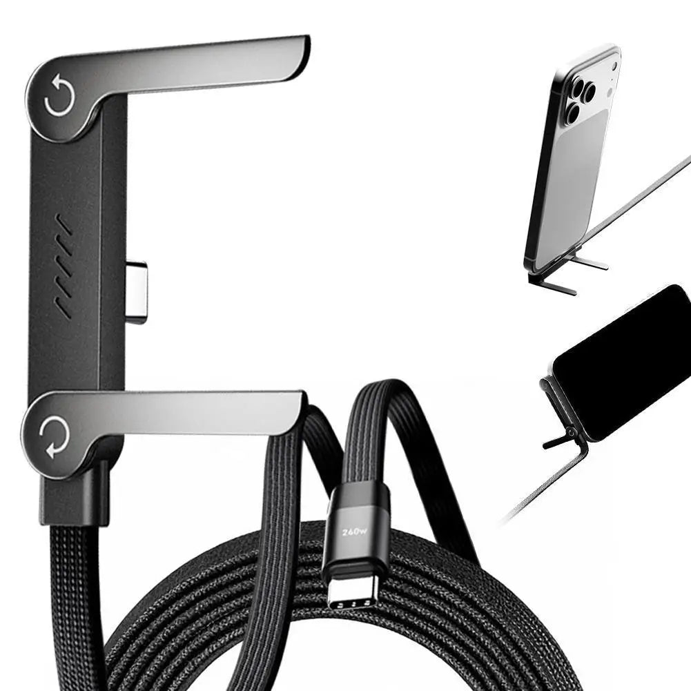 240W USB-C Fast Charging Cable with Foldable Phone Stand