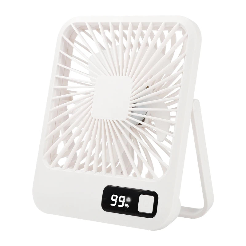 Rechargeable Portable Foldable Desktop Fan Type-C Five-speed Adjustment Strong Wind Low Noise LED Power Display Convenient Peaceful Pleasures Health and Wellness White