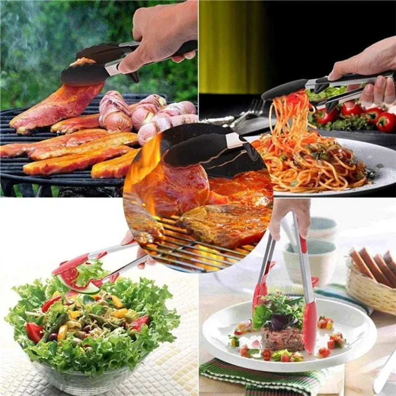 Stainless Steel Kitchen Tongs with Silicone Tips | BBQ & Cooking