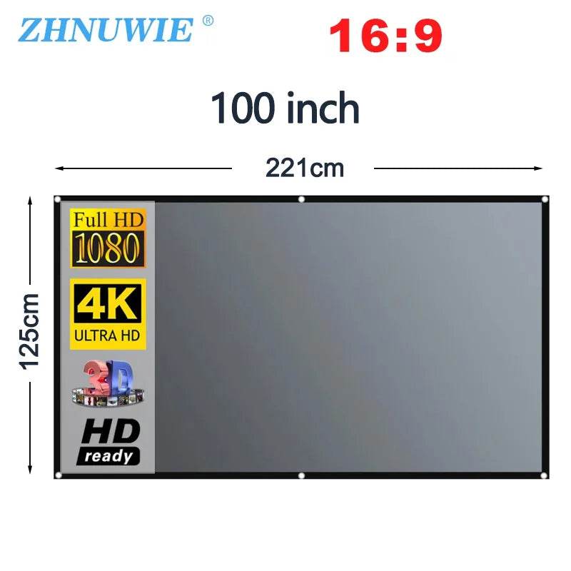 ZHNUWIE Projector Screen 16:9 Metal Anti Light Curtain Reflective Fabric Cloth For YG300 XGIMI H3 HALO Mogo Xiaomi DLP Projector Peaceful Pleasures Health and Wellness 100 inch