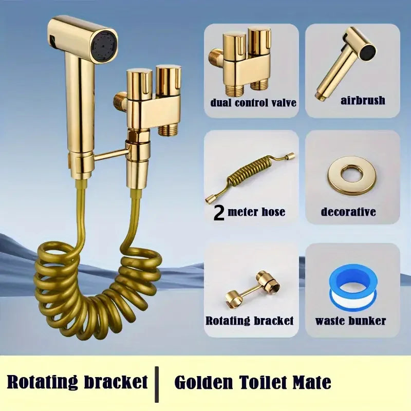 Gold Wall-Mounted Bidet Sprayer | Handheld Toilet Spray & 2m Hose