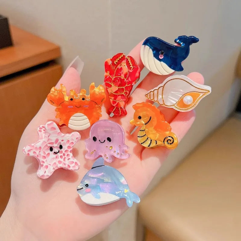 Kids Ocean Cartoon Acetate Hair Clips – Whale Starfish Hairpins