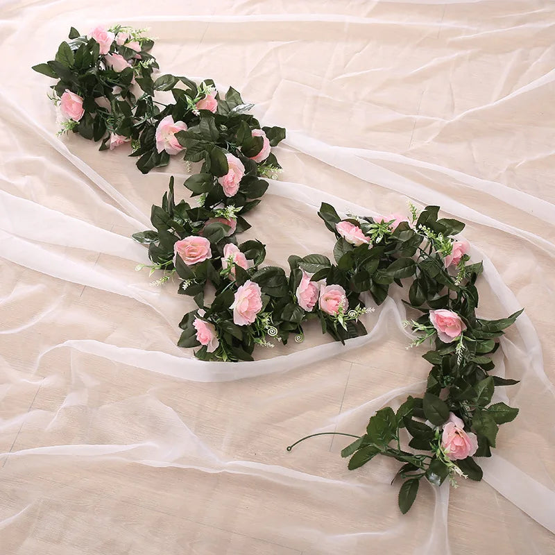 Silk Artificial Rose Vine Garland | Hanging Fake Flower Wall Decor