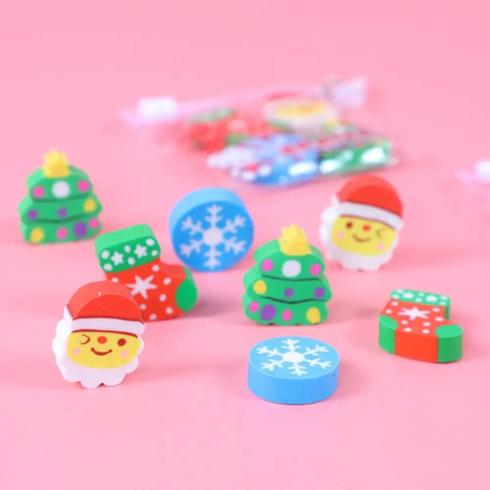 Cartoon Christmas Erasers Funny Santa Claus Stationery Prize Gift 3D Three-dimensional Shape Kawaii Christmas Eraser Set Peaceful Pleasures Health and Wellness
