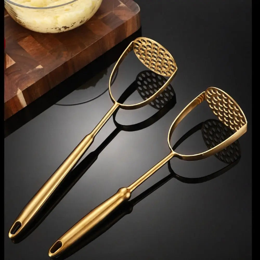 Gold Stainless Steel Potato Masher & Vegetable Press Tool