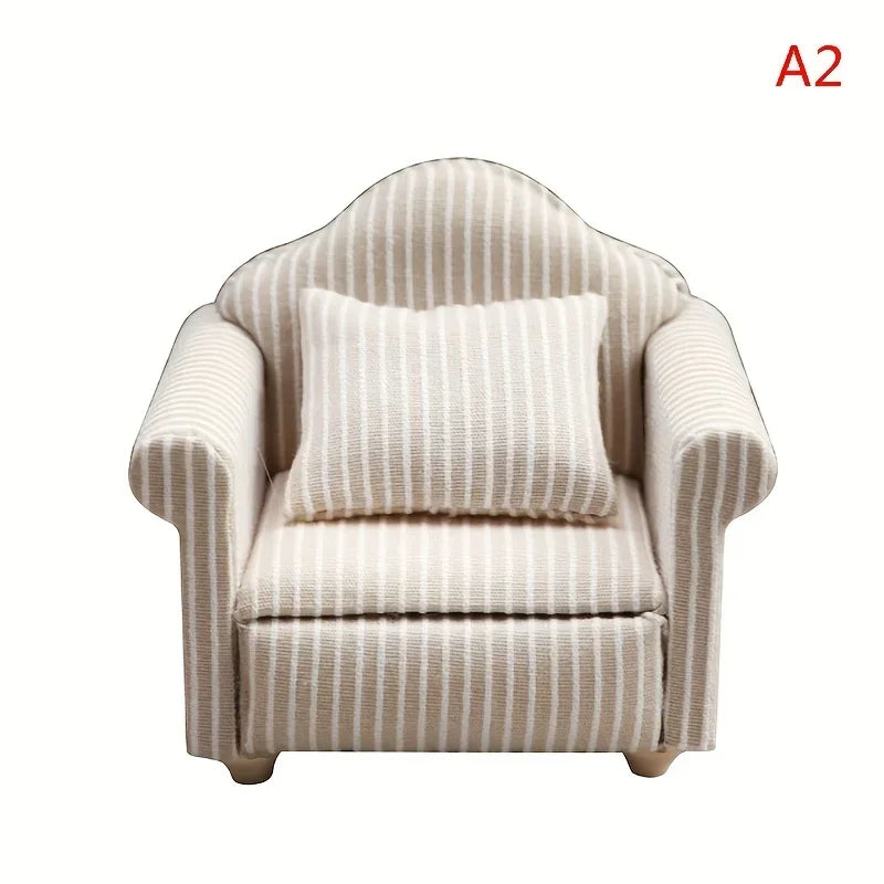 1:12 Dollhouse Miniature Sofa with Pillows – White Beige