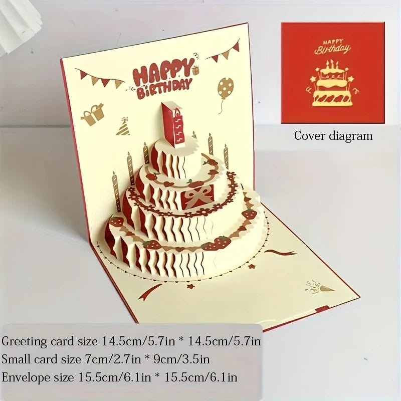 3D Pop-Up Birthday Cake Greeting Card with Envelope Pop-Up Greeting Card Peaceful Pleasures Health and Wellness Red
