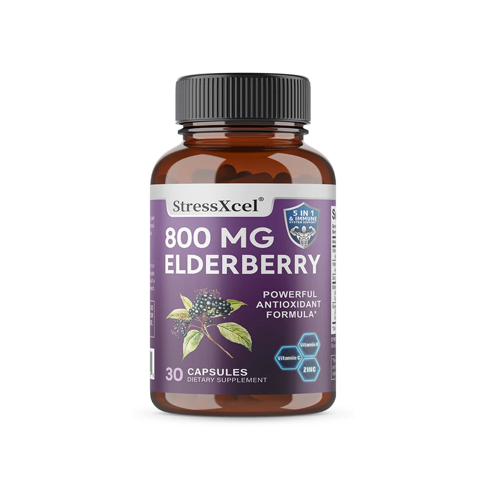 Elderberry 800mg Capsules – Immune Support with Vitamin C, D & Zinc