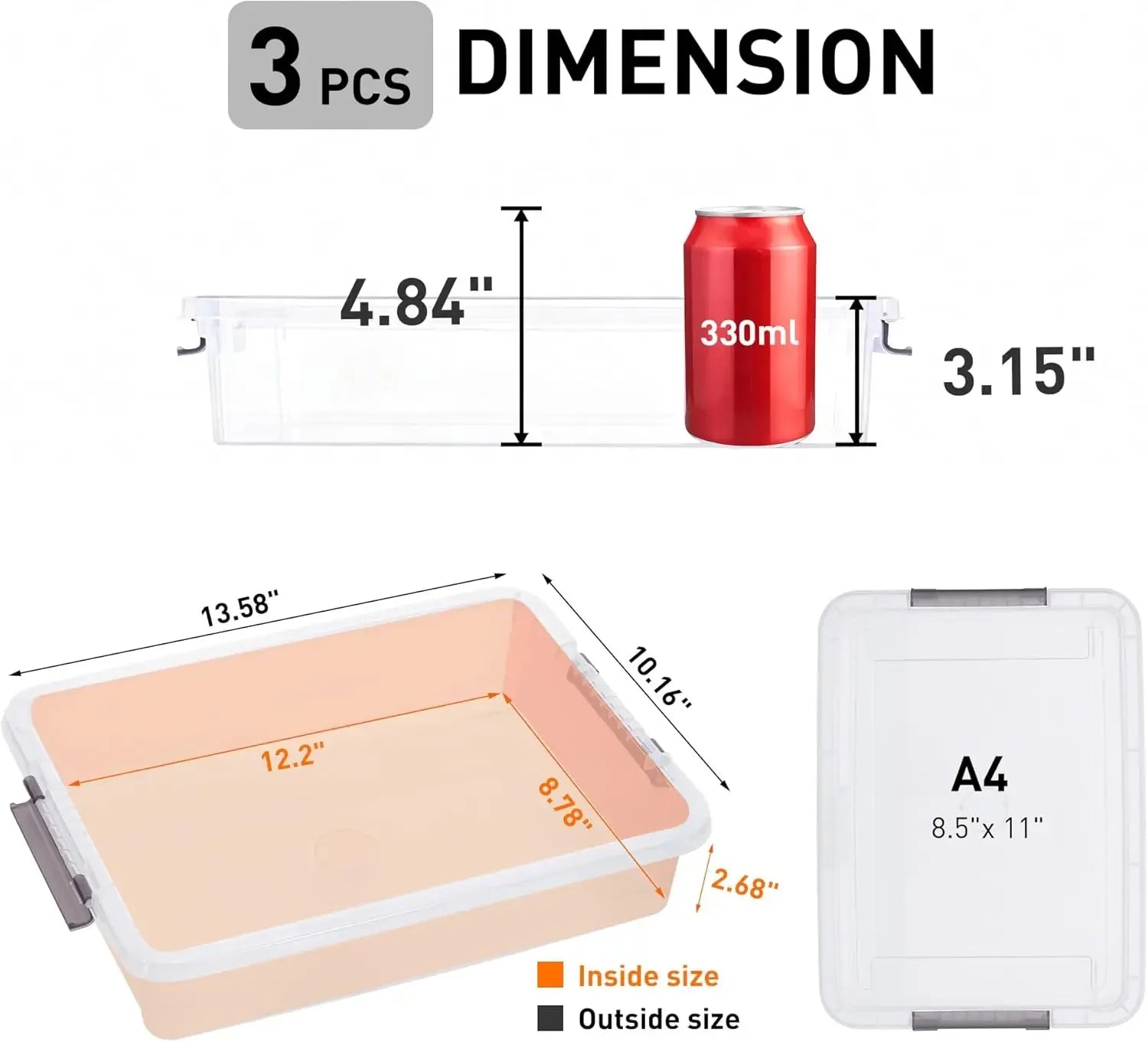 3-Pack Clear Plastic Storage Bins with Latching Lids, Stackable for A4 Paper, Photos, Documents - Portable Organizer Peaceful Pleasures Health and Wellness