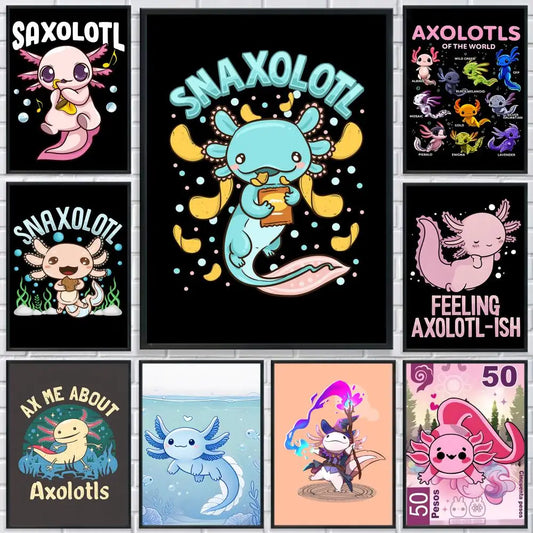 Cute Axolotl Art Poster HD Self Adhesive Waterproof Wall Art Ideal for Home Office Dorm Bedroom Great Gift Peaceful Pleasures Health and Wellness