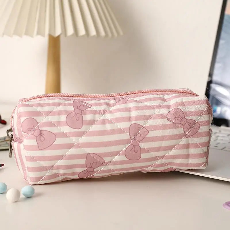 Cute Bow Floral Cherry Pencil Case – Large Capacity Pen Bag