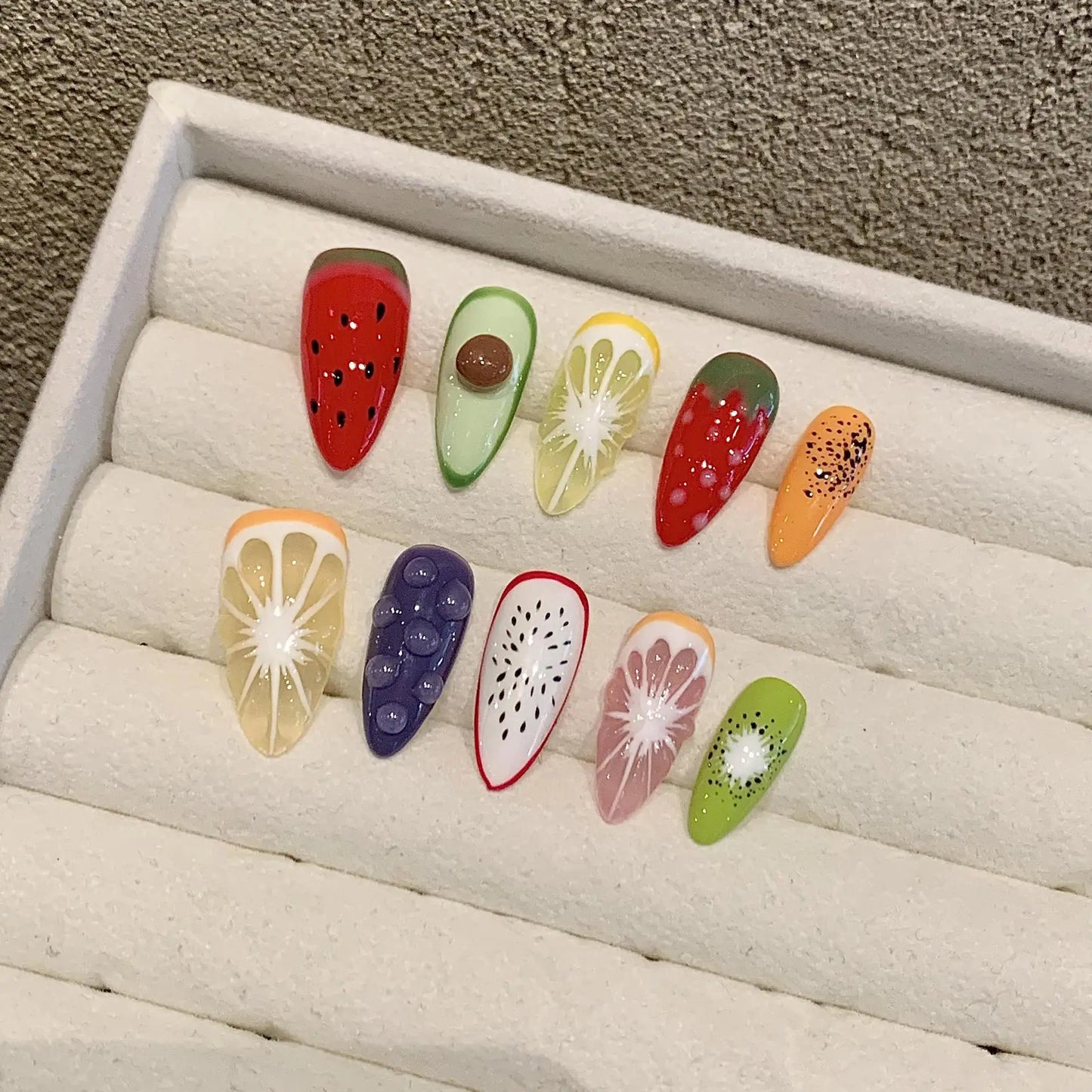 Handmade Press on Nails Summer Fruit Decor False Nails Short Cute Grapes Peaches Lemons Design Fake Nail Patches Wearable 10pcs Peaceful Pleasures Health and Wellness