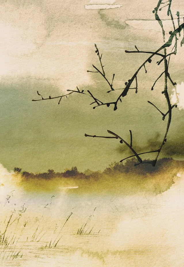 Japanese Vintage Watercolour Landscape Canvas Wall Art Print