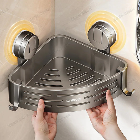 No-Drill Suction Cup Triangle Shower Basket - Stainless Steel, Rustproof, with Hooks for Bathroom Corner Storage of Shampoo Soap Peaceful Pleasures Health and Wellness United States