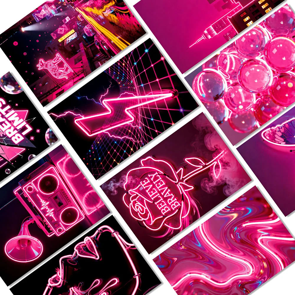 10 Sheets Pink Neon Creative Personalized Romantic Wall Cards