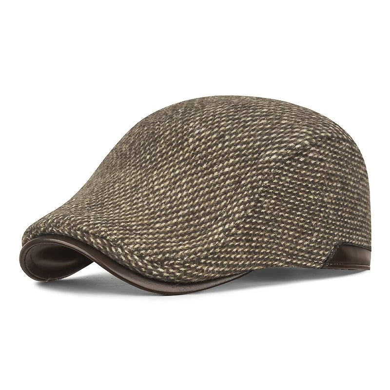 1pc Men's Autumn Winter Fleece-lined Newsboy Cap, Casual Fashion Detective Hat/Painter Hat, Adjustable Tweed Beret Peaceful Pleasures Health and Wellness Khaki