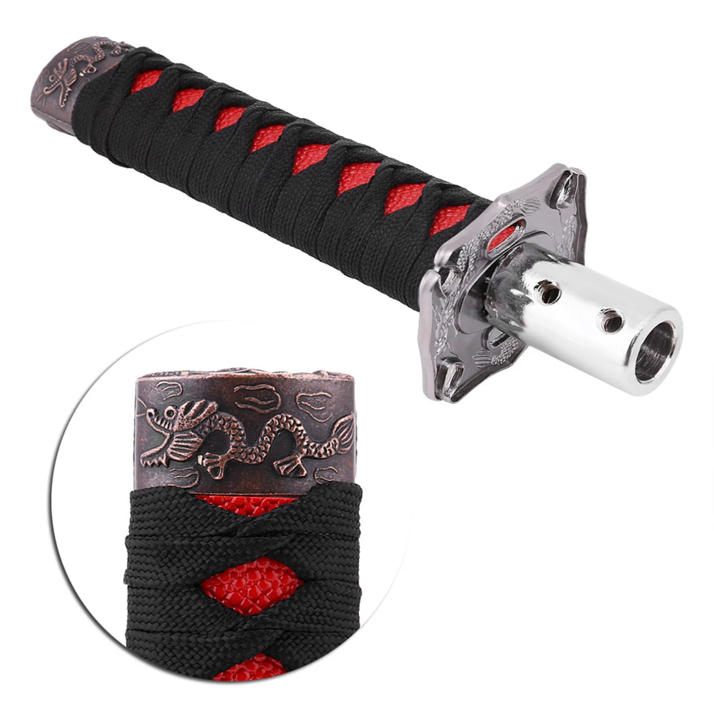 Japanese Sword Gear Shift Knob | 4 Adapters, Black & Red