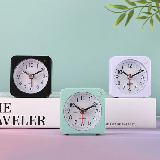 Mini Square Travel Alarm Clock – Silent Analog with Night Light Travel Alarm Clock Peaceful Pleasures Health and Wellness
