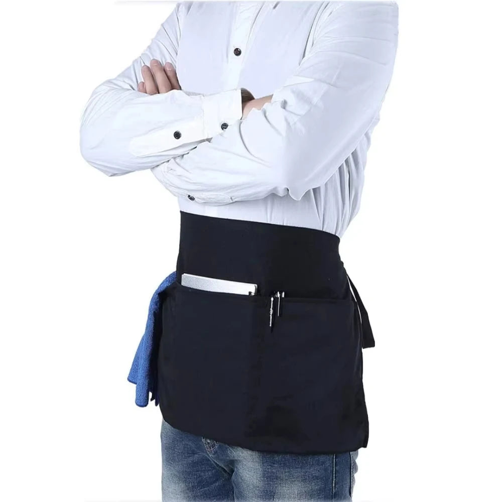 Black Waterproof Waist Apron | 3 Pocket Half Apron