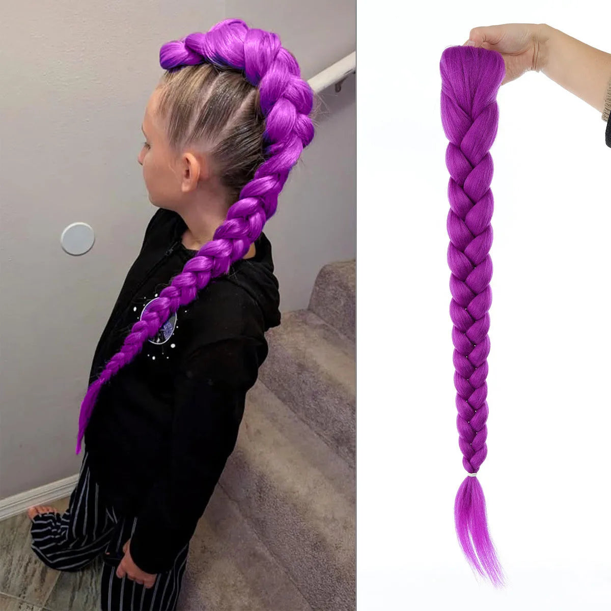 26-inch synthetic woven purple hair ponytail cosplay costume hairstyle for children girls Halloween Christmas Peaceful Pleasures Health and Wellness