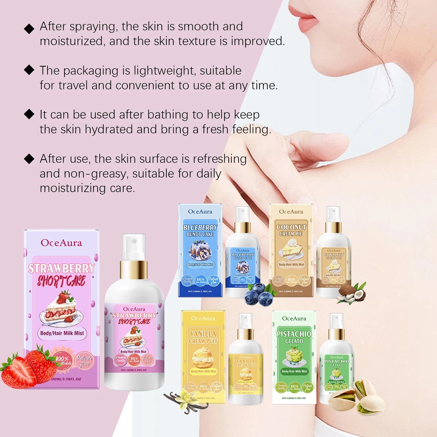 OceAura Strawberry Body Spray Moisturizing Aroma Mist 100ml