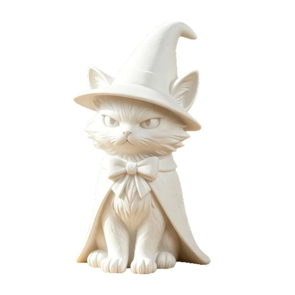 Dark Cat Witch Figurine | 3D Printed Halloween Desktop Sculpture